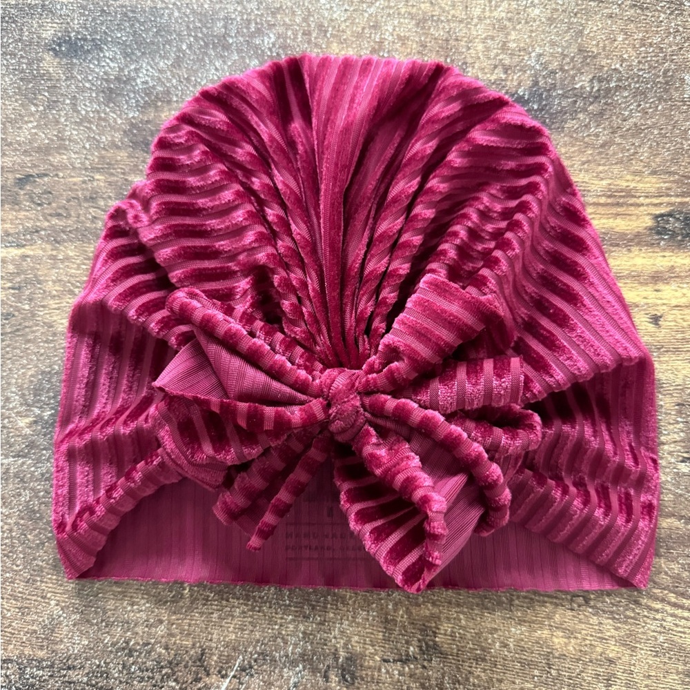 Bunny Knots Boutique Velvet Burgundy Bow Headwrap Hat